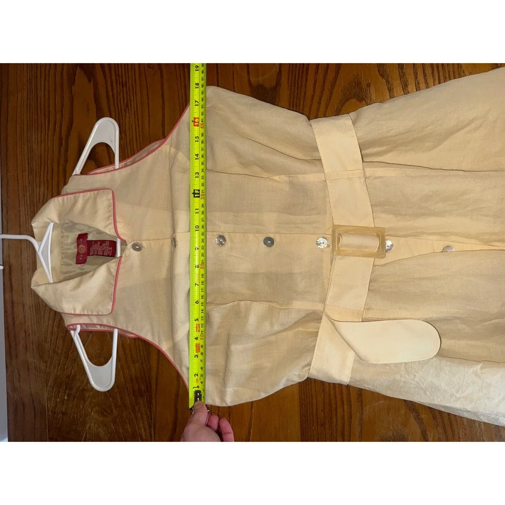 Sangria Yellow Cotton Belted Shirt Dress Paris Border Print Rose Houses - Picture 5 of 7